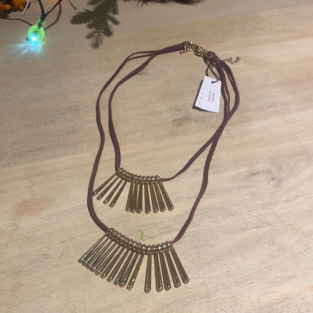 White House Black Market Layer Necklace Gold embellishments on genuine leather